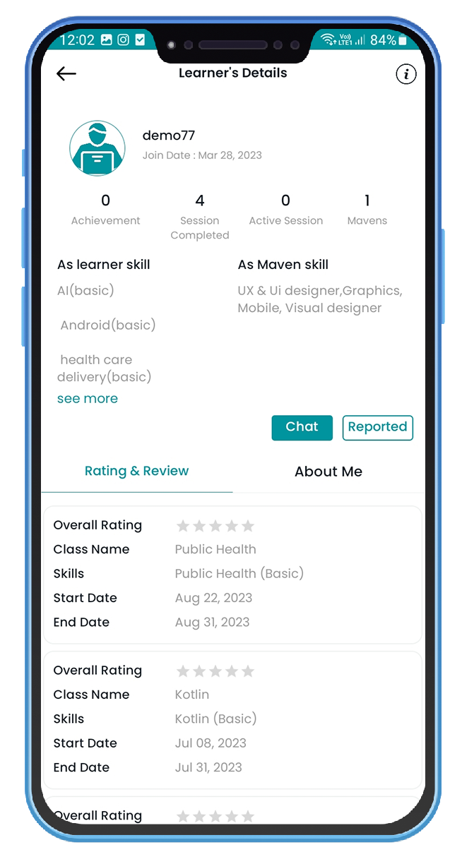 Learner details screen
